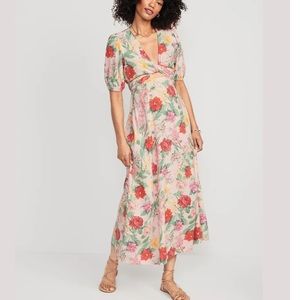 Old Navy Fit & Flare Floral Linen Blend Twist Front Maxi Dress Petite Large